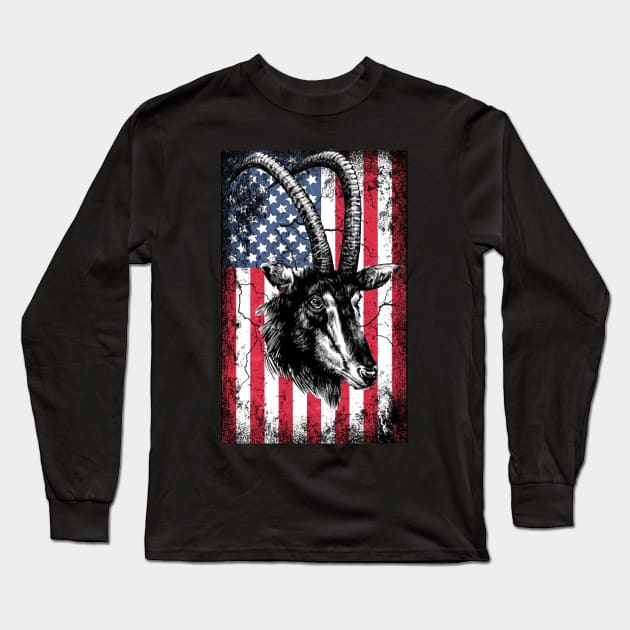 Patriotic Antelope American Flag Long Sleeve T-Shirt by Sinclairmccallsavd